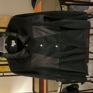 Nordstrom navy blue leather & cotton peplum jacket